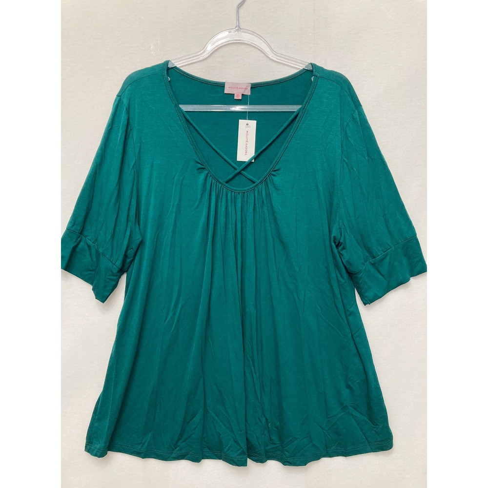 New Molly &‎ Isadora Top size 3XL Green Strappy V-Neck Short Sleeve Soft Knit